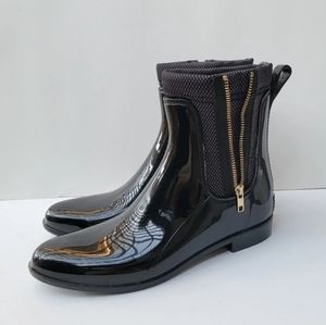 NINE WEST Women's Coscoos PVC Black Ankle Zip Boots Size-10M